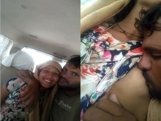 Exclusive –  Cute Indian lover Romance and Boob Sucking In car